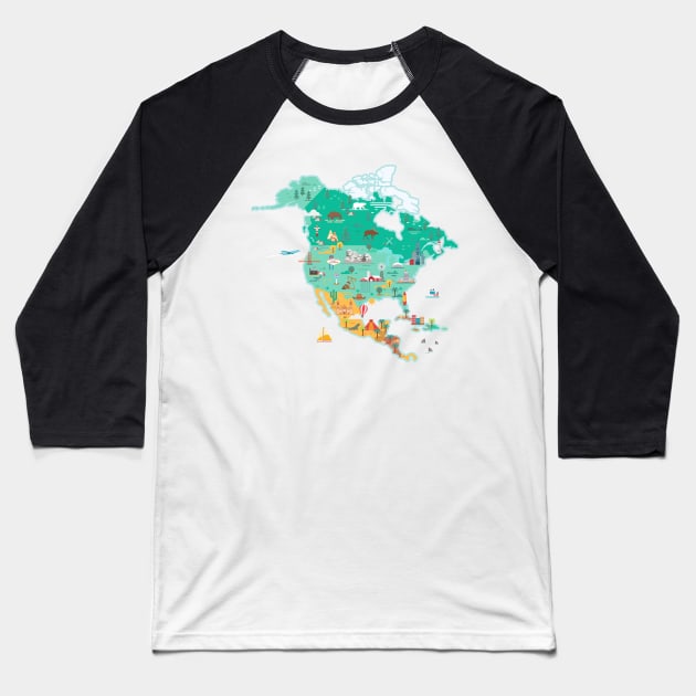 Map of North America Baseball T-Shirt by Antikwar